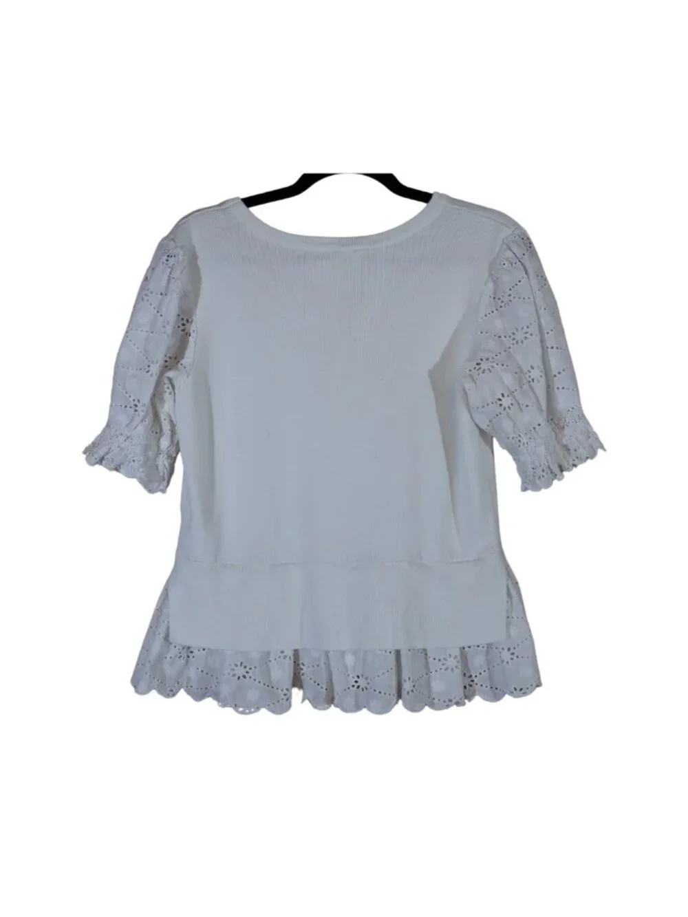 English Factory White Eyelet Puff Sleeve Sweater Tee M